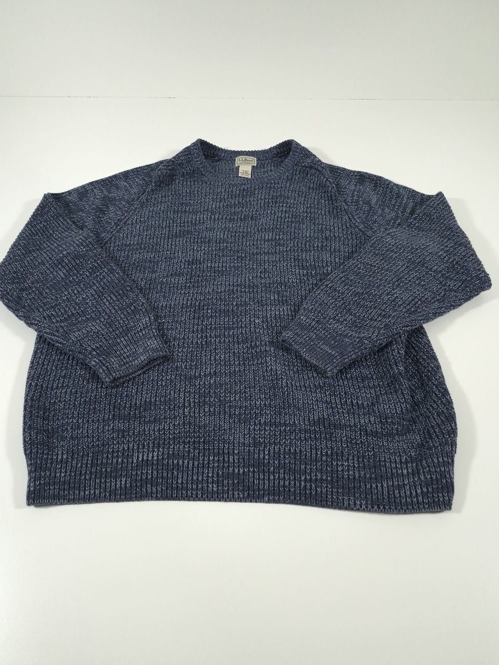 L.L.Bean Men's Cotton Shaker Stitch Crewneck Sweater Blue XL Raglan